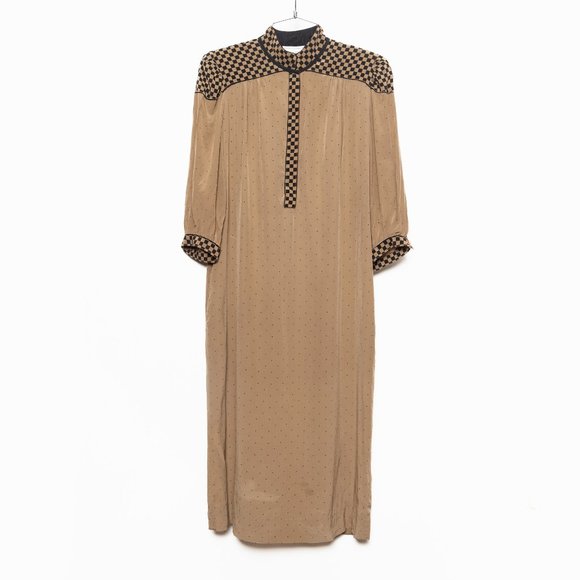 Vintage Brown and Black Silk Checkered Dress (M/L) - Picture 1 of 7